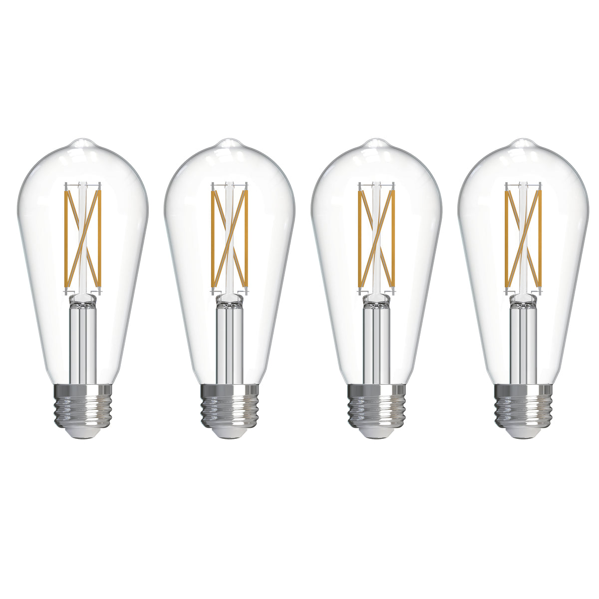LED Filament Pack of 4, 7.6 Watt Dimmable ST18 Light Bulb with Clear Finish and Medium Screw E26 Base - 2700K (Warm White Light) 800 lumens