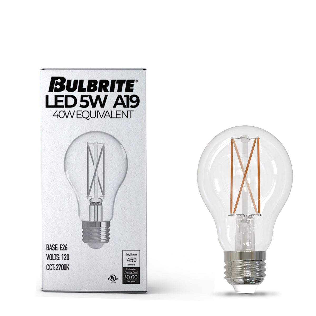 Bulbrite 6.5W Dimmable A19 LED Filament with Clear Finish and Medium Screw E26 Base – 2700K Warm White Light 450 Lumens, 4-Pack