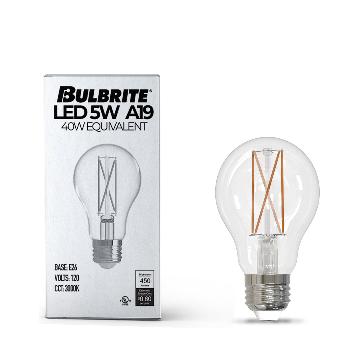 Bulbrite 6.5W Dimmable A19 LED Filament with Clear Finish and Medium Screw E26 Base – 3000K Soft White Light 450 Lumens, 4-Pack