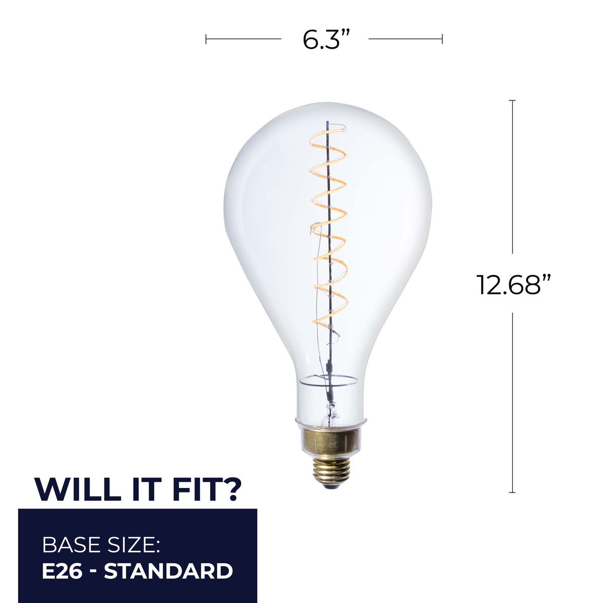 Bulbrite Grand LED Filaments PS52 Pear Shaped Oversized Light Bulb, 60W Equivalent, Clear