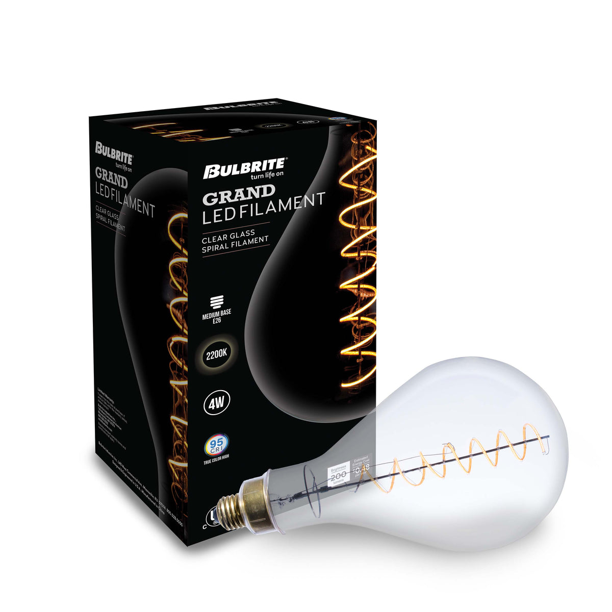 Bulbrite Grand LED Filaments PS52 Pear Shaped Oversized Light Bulb, 60W Equivalent, Clear