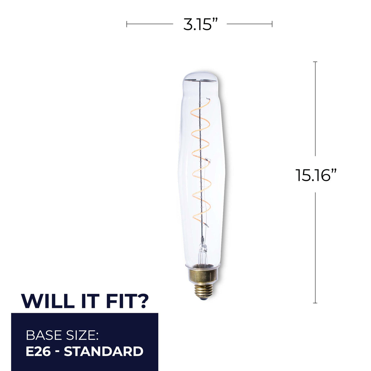 Bulbrite LED Grand Spiral Filament Tubular Shaped Light Bulb, 60W Equivalent, 2200K, Clear