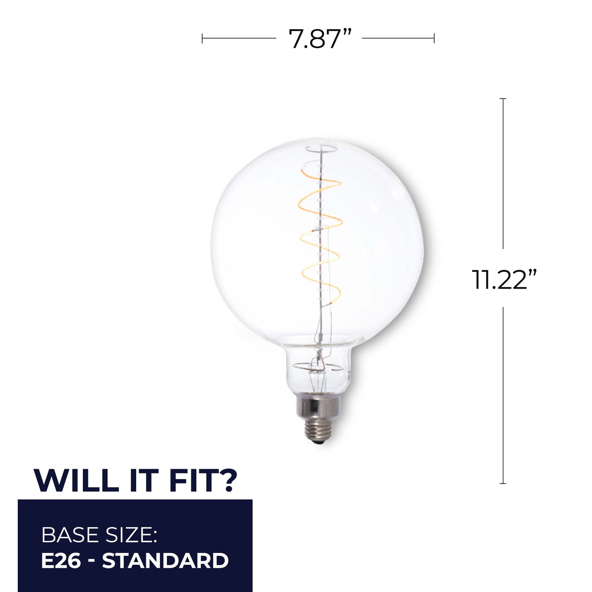 Bulbrite LED Grand Spiral Filament G63 Globe Shaped Light Bulb, 60W Equivalent, E26 Medium Base, 2200K, Clear