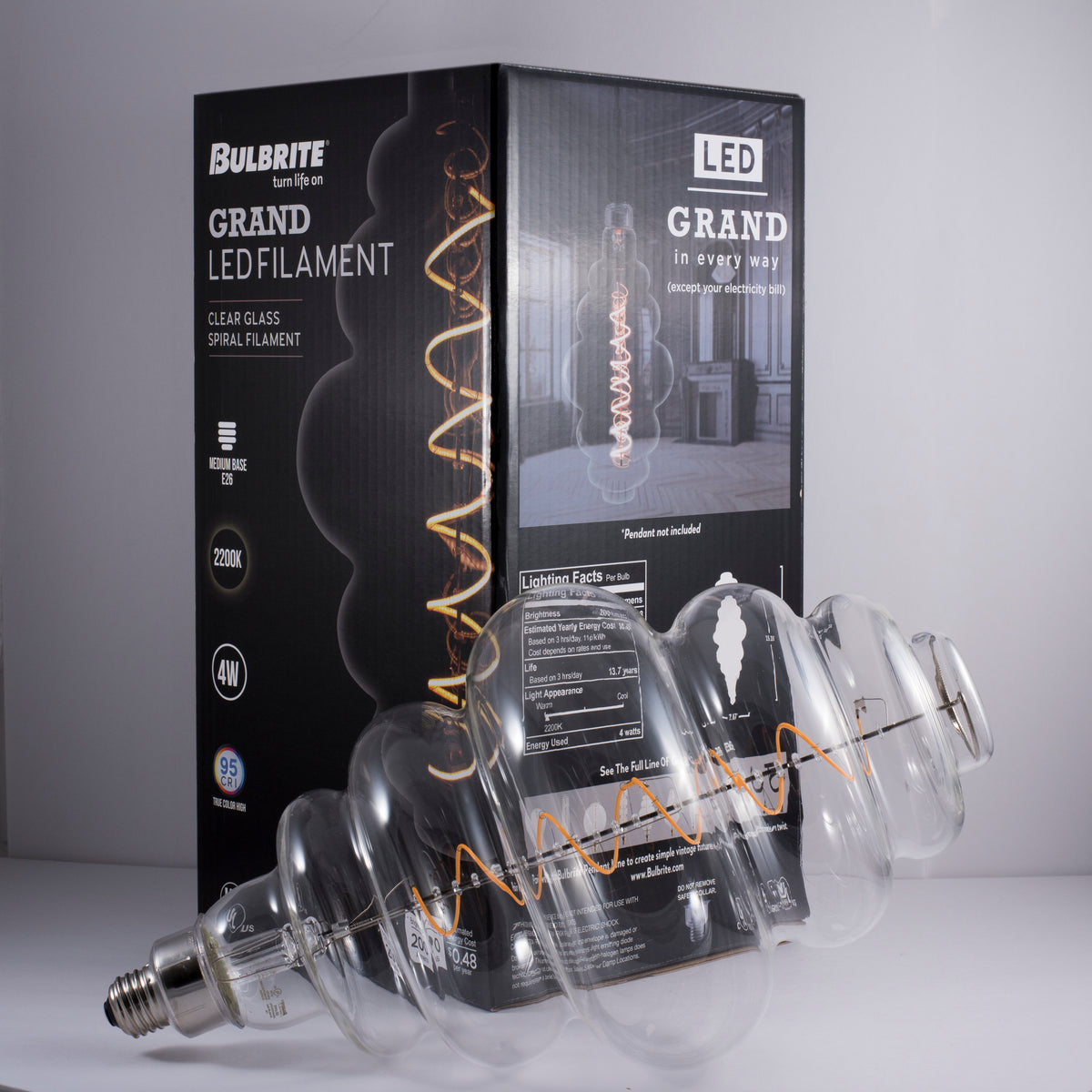 Bulbrite LED Grand Spiral Filament Beehive Shaped Light Bulb, 60W Equivalent, E26 Medium Base, 2200K, Clear