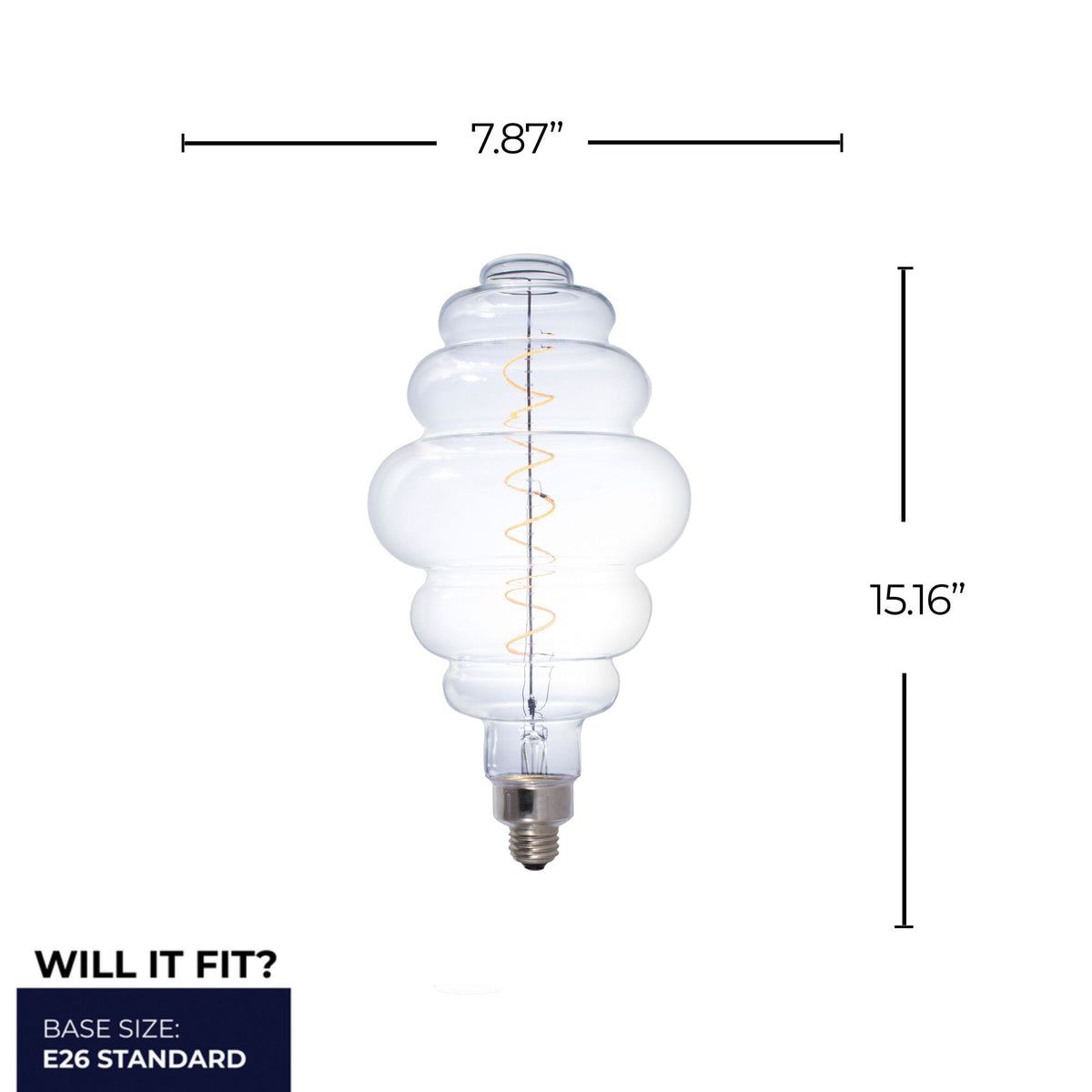 Bulbrite LED Grand Spiral Filament Beehive Shaped Light Bulb, 60W Equivalent, E26 Medium Base, 2200K, Clear