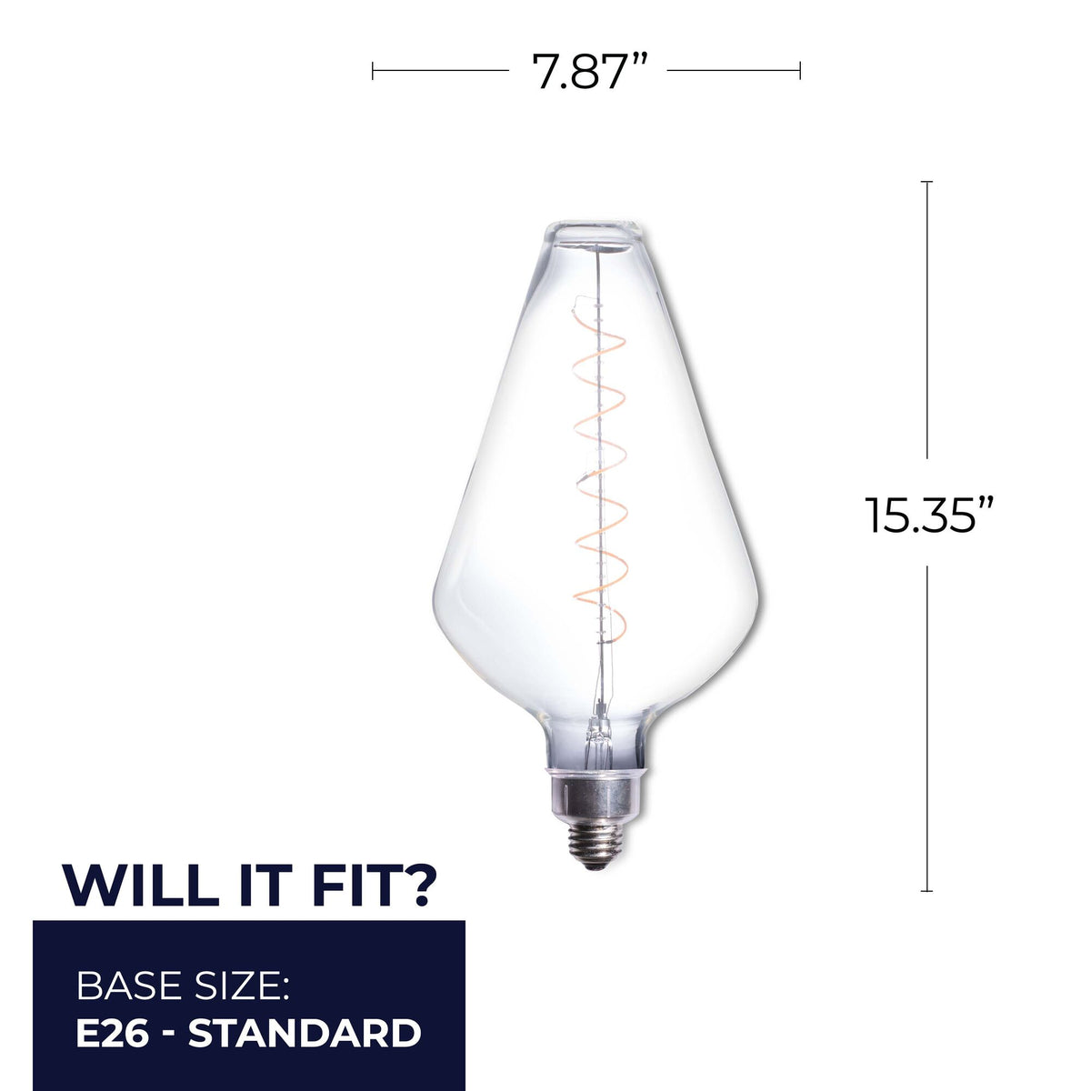 Bulbrite LED Grand Spiral Filament Diamond Shaped Light Bulb, E26 Medium Base, 1-Pack, Clear