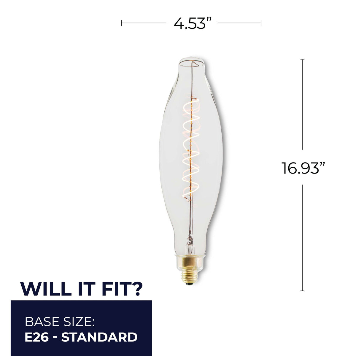 Bulbrite LED Grand Spiral Filament Olive Shaped Light Bulb, 60W Equivalent, 2200K, Clear