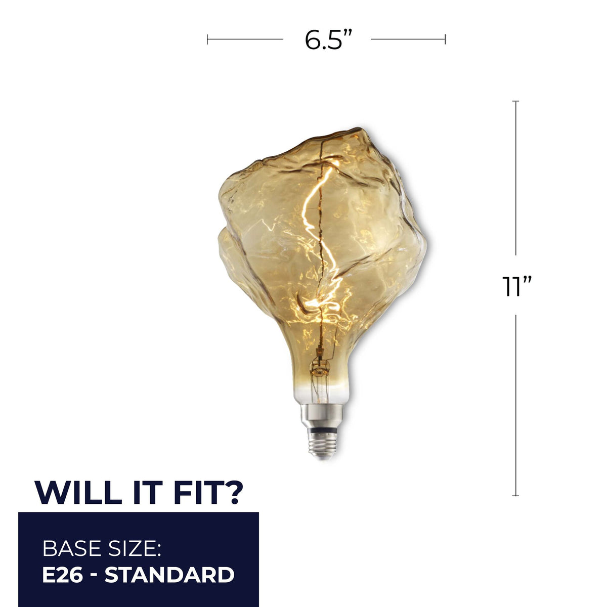 Bulbrite LED Grand Filament Nostalgic Iceberg Shaped Light Bulb, 60W Equivalent, E26 Medium Base, 2000K, Antique