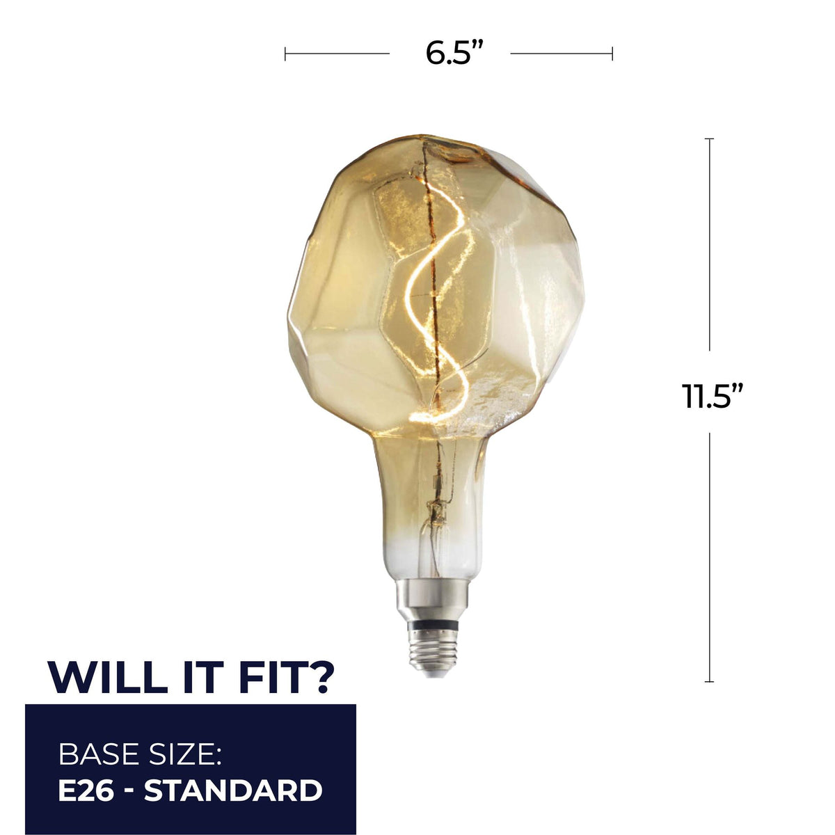 Bulbrite LED Grand Filament Nostalgic Jewel Shaped Light Bulb, 60W Equivalent, E26 Medium Base, 2000K, Antique