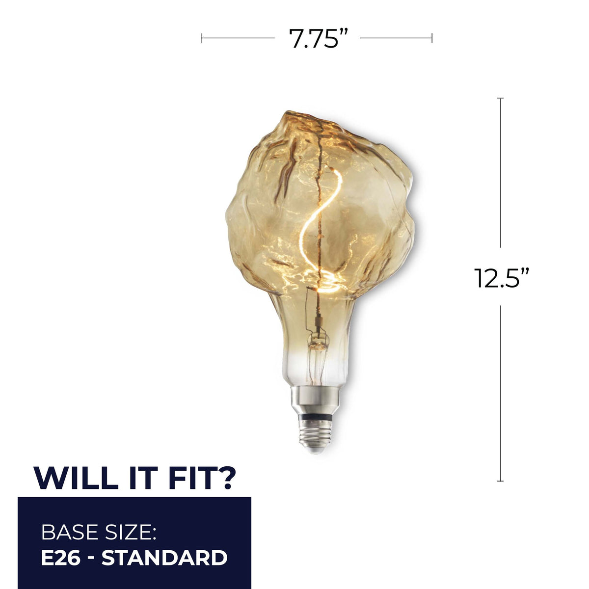 Bulbrite LED Grand Filament Nostalgic Glacier Shaped Light Bulb, 60W Equivalent, E26 Medium Base, 2000K, Antique