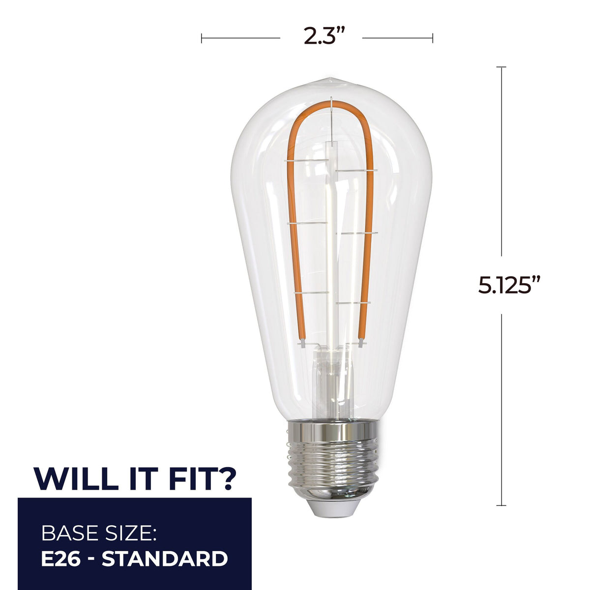 Bulbrite Curved LED Filament 4W Dimmable Nostalgic Hairpin Filament ST18 Light Bulbs with Standard (E26) Base, 2-Pack