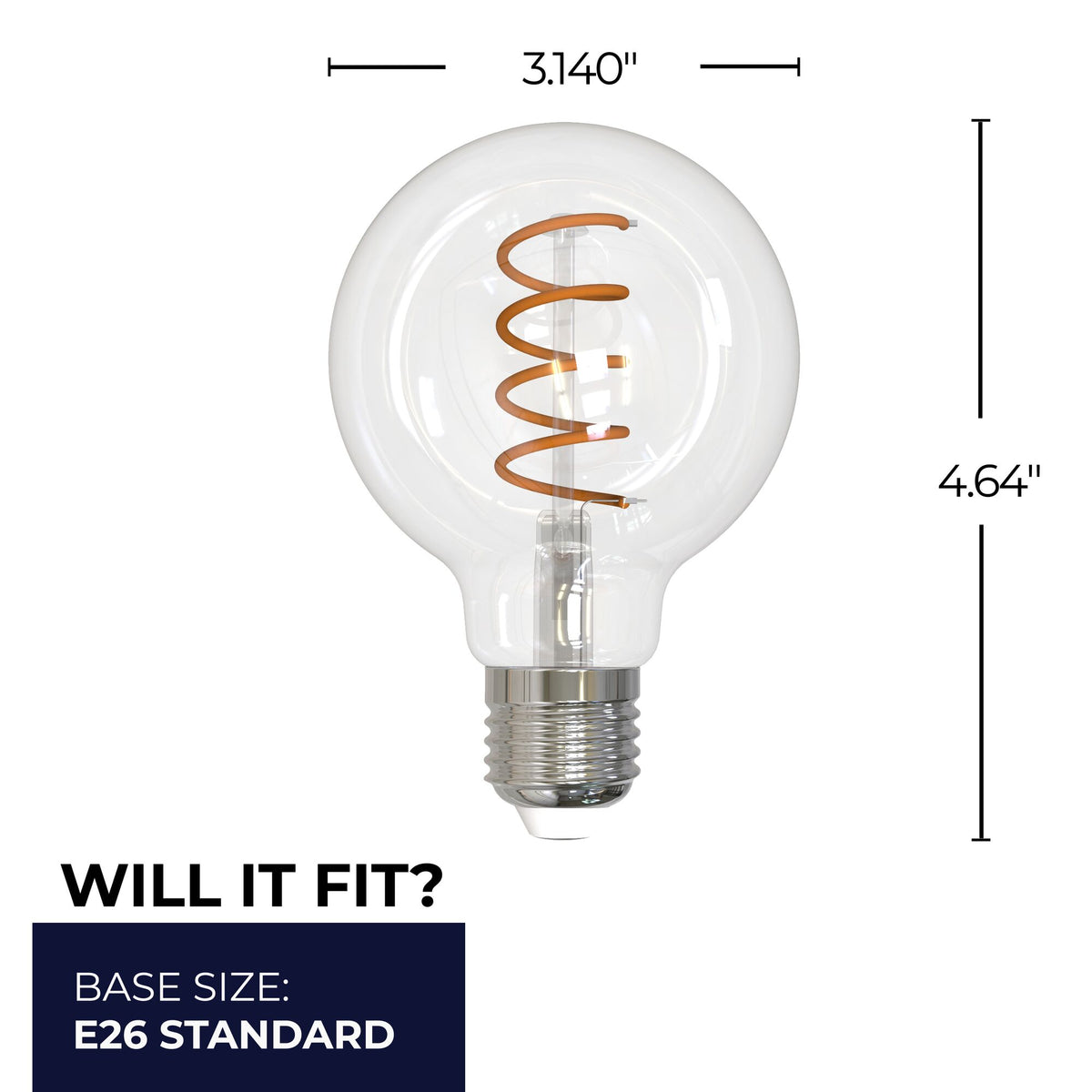 Bulbrite LED Curved Filament 4.5W Dimmable G25 Light Bulbs with a Clear Finish and E26 Medium Base – 2100K Warm Amber Light, 350 Lumens, 4-Pack