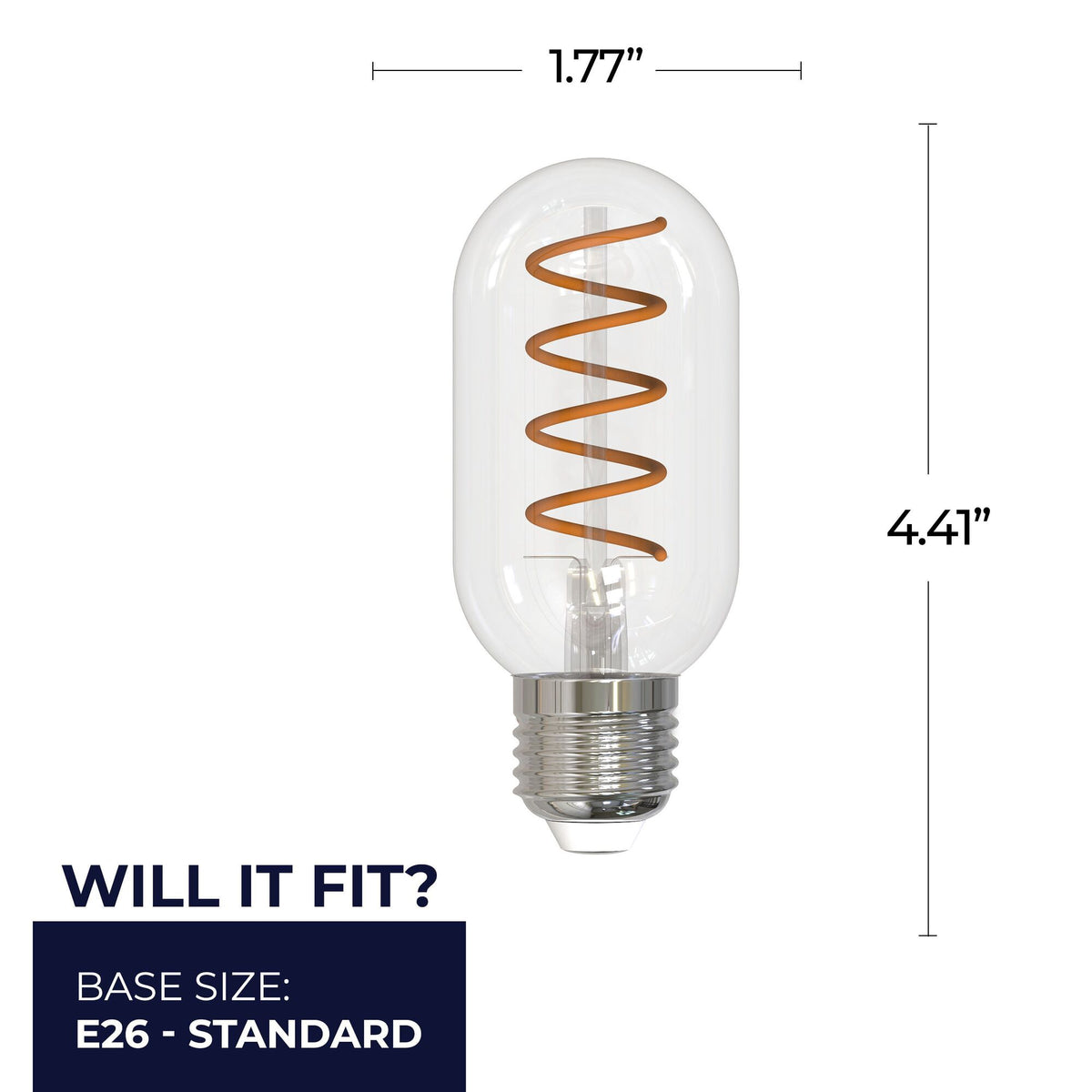 Bulbrite 4W Dimmable Antique Nostalgic Curved Filament T14 E26 Medium Base LED Bulb – 2200K and 85 CRI, 2-Pack
