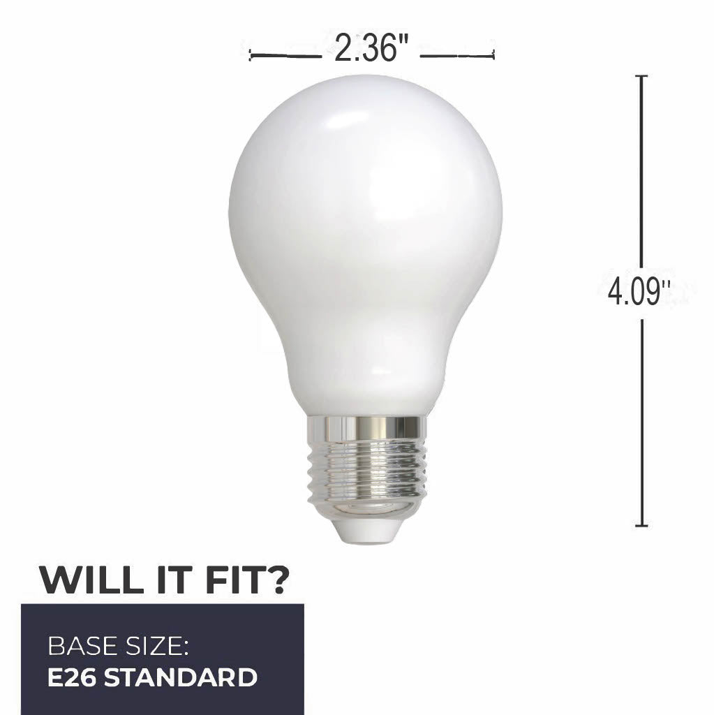Bulbrite A19 LED Light Bulb, 11W, 75W Equivalent, 2700K, E26 Base, White Finish, 2-Pack, Milky Finish