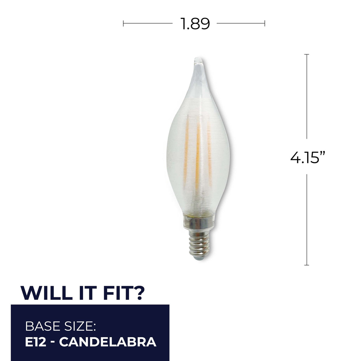 Bulbrite Spunlite 4W Dimmable C11 LED Filament Light Bulb with Satin Glass Finish and E12 Candelabra Base – 2700K Warm White Light, 350 Lumens, 4-Pack