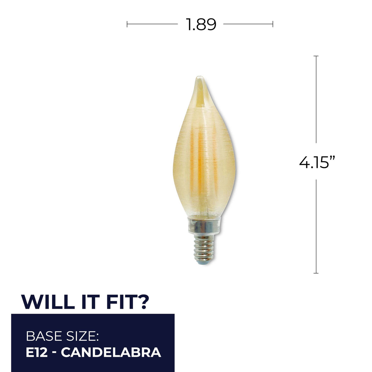 Bulbrite Spunlite 4W Dimmable C11 LED Filament Light Bulb with Amber Glass Finish and E12 Candelabra Base – 2100K Amber Light, 250 Lumens, 4-Pack