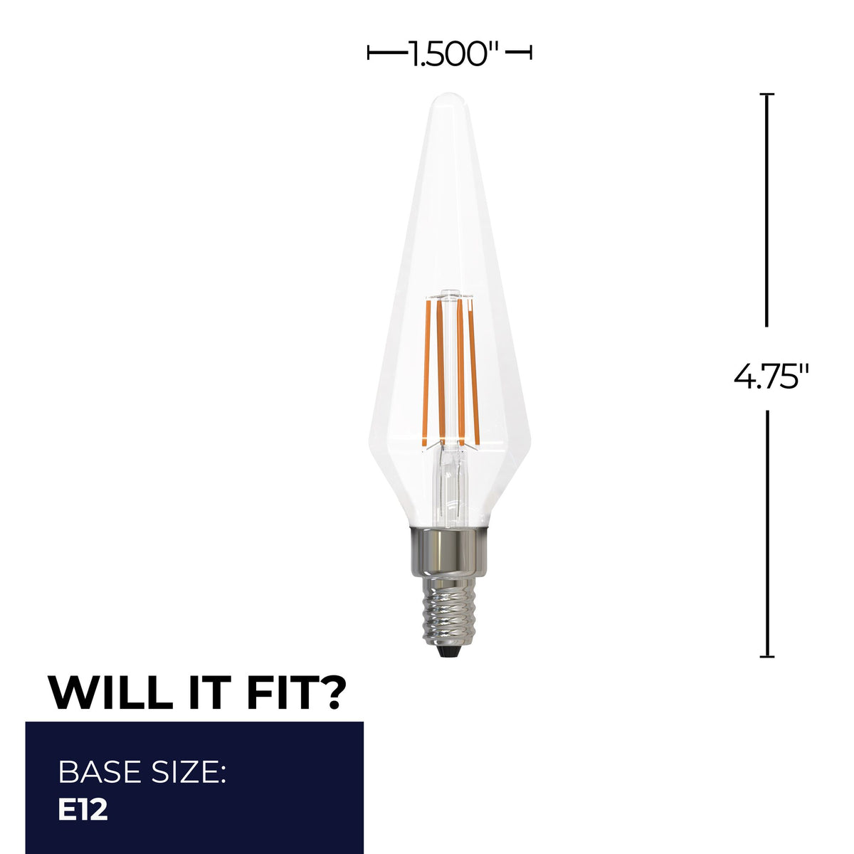 Bulbrite LED Filament 4W Dimmable Prism Light Bulbs with a Clear Finish and E12 Candelabra Base – 3000K Soft White Light, 350 Lumens, 4-Pack