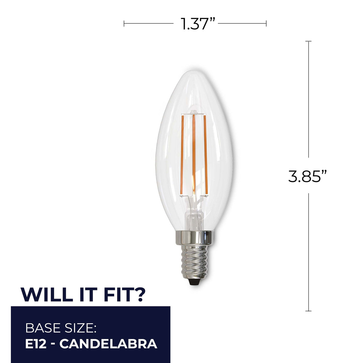 Bulbrite LED 5W Dimmable B11 Light Bulb with a Clear Finish and a Candelabra Screw E12 – 3000K Soft White Light 500 lumens, 3-Pack