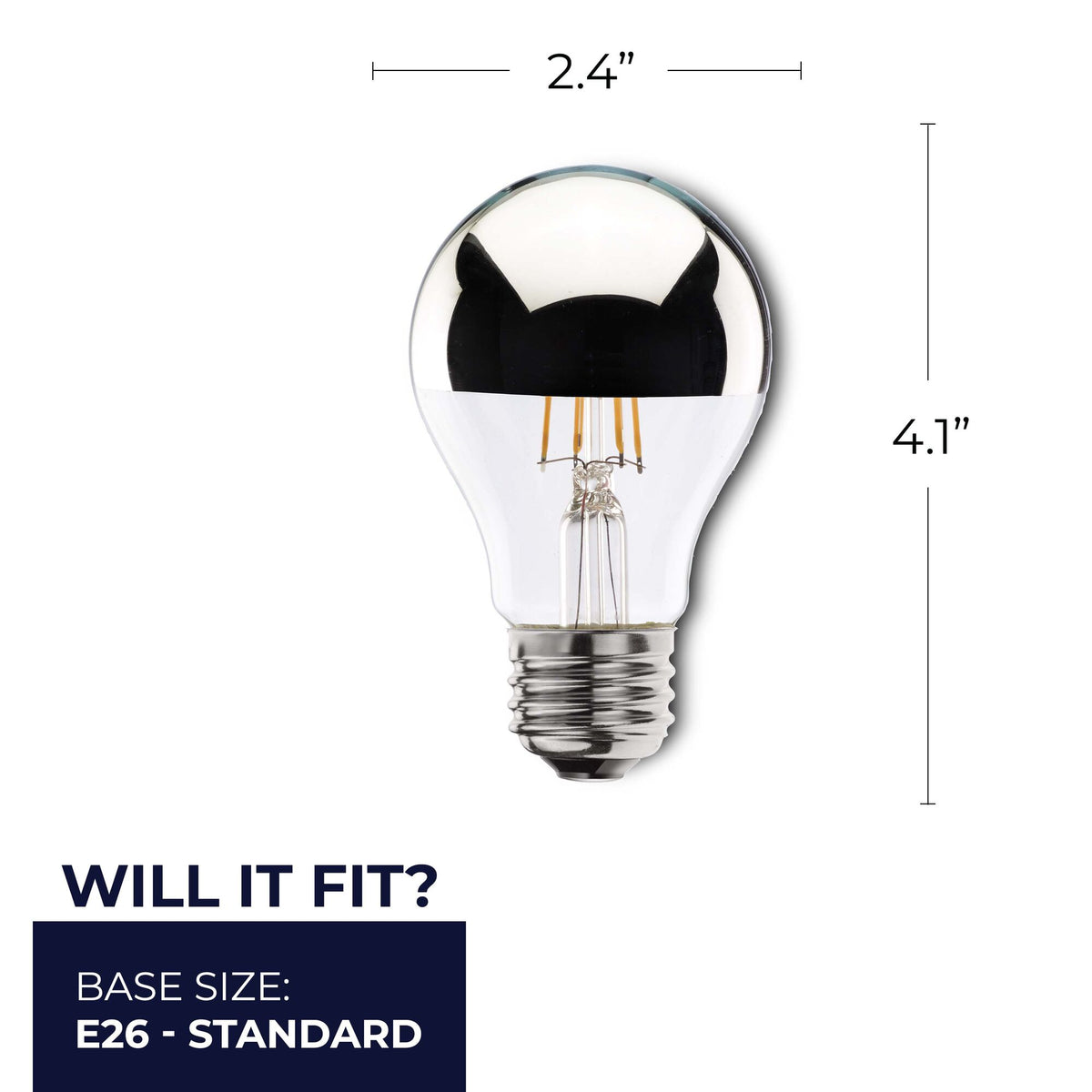 Bulbrite LED Filament Dimmable 4.5W Half Chrome A19 Light Bulbs with E26 Medium BaseScrew Base, 2700K Warm White Light, 2-Pack