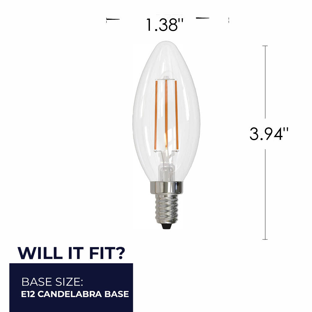 Bulbrite B11 Filament LED Light Bulb, 4.1W, 40W Equivalent, 4000K, E12 Base, Clear Finish, Dimmable, 8-Pack