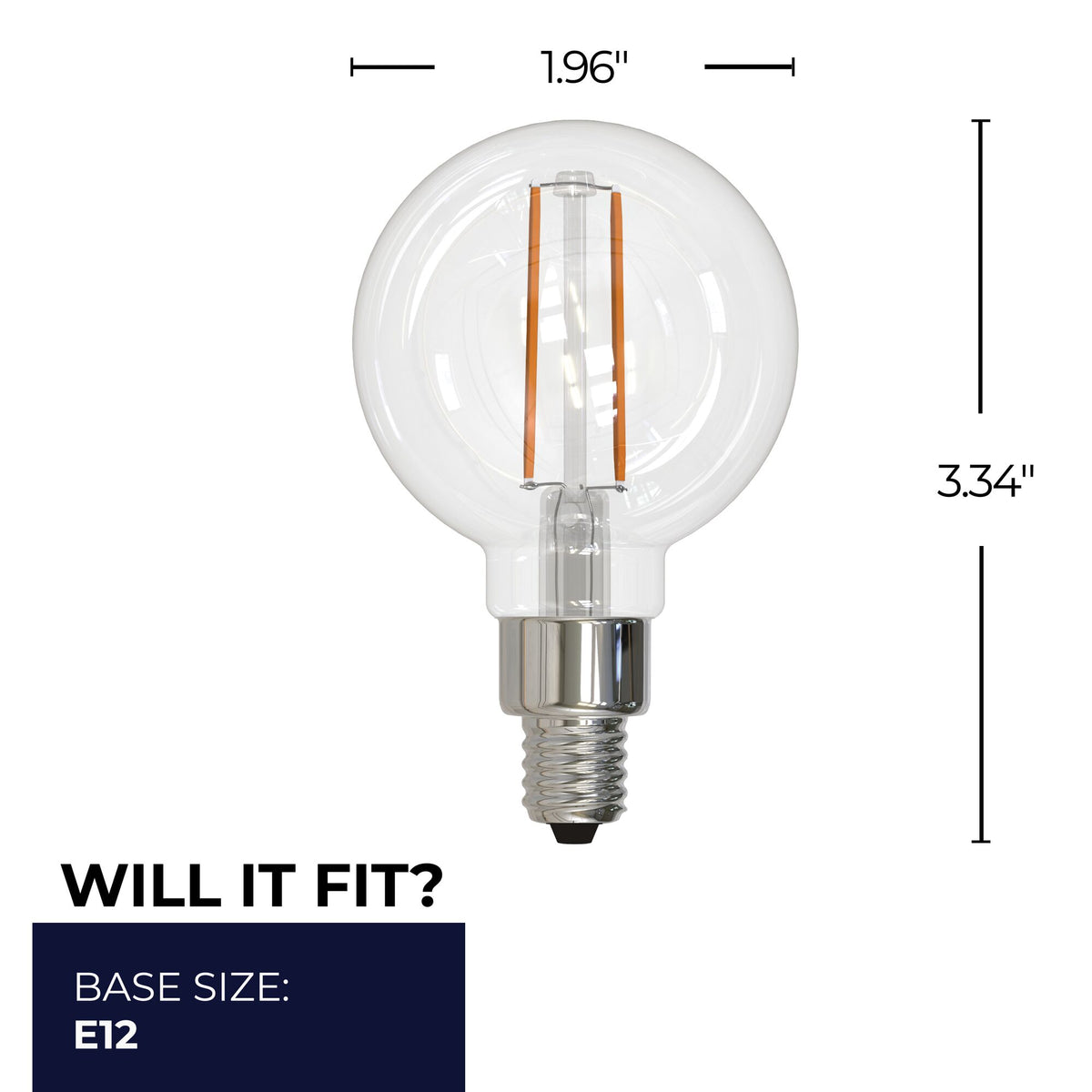Bulbrite LED 2.5W Dimmable G16 Light Bulb with a Clear Finish and a Candelabra Screw E12 – 2700K Warm White Light 250 lumens, 6-Pack