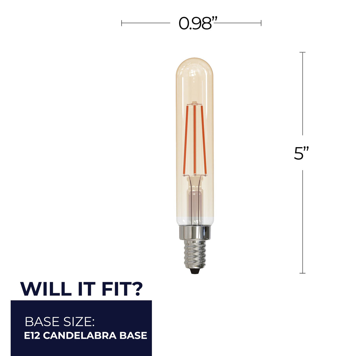 Bulbrite LED Filament 5W Dimmable T8 Light Bulb with Antique Glass Finish and E12 Candelabra Base – 2100K Amber Light, 450 Lumens, 4-Pack