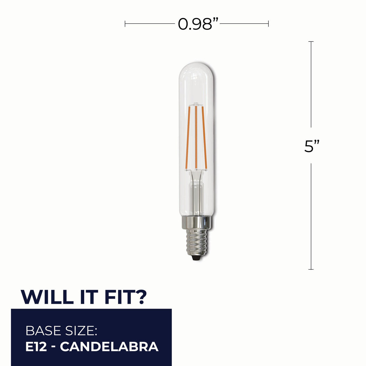 Bulbrite LED 4.5W Dimmable T8 Light Bulb with a Clear Finish and a Candelabra Screw E12 – 2700K Warm White Light 450 lumens, 3-Pack