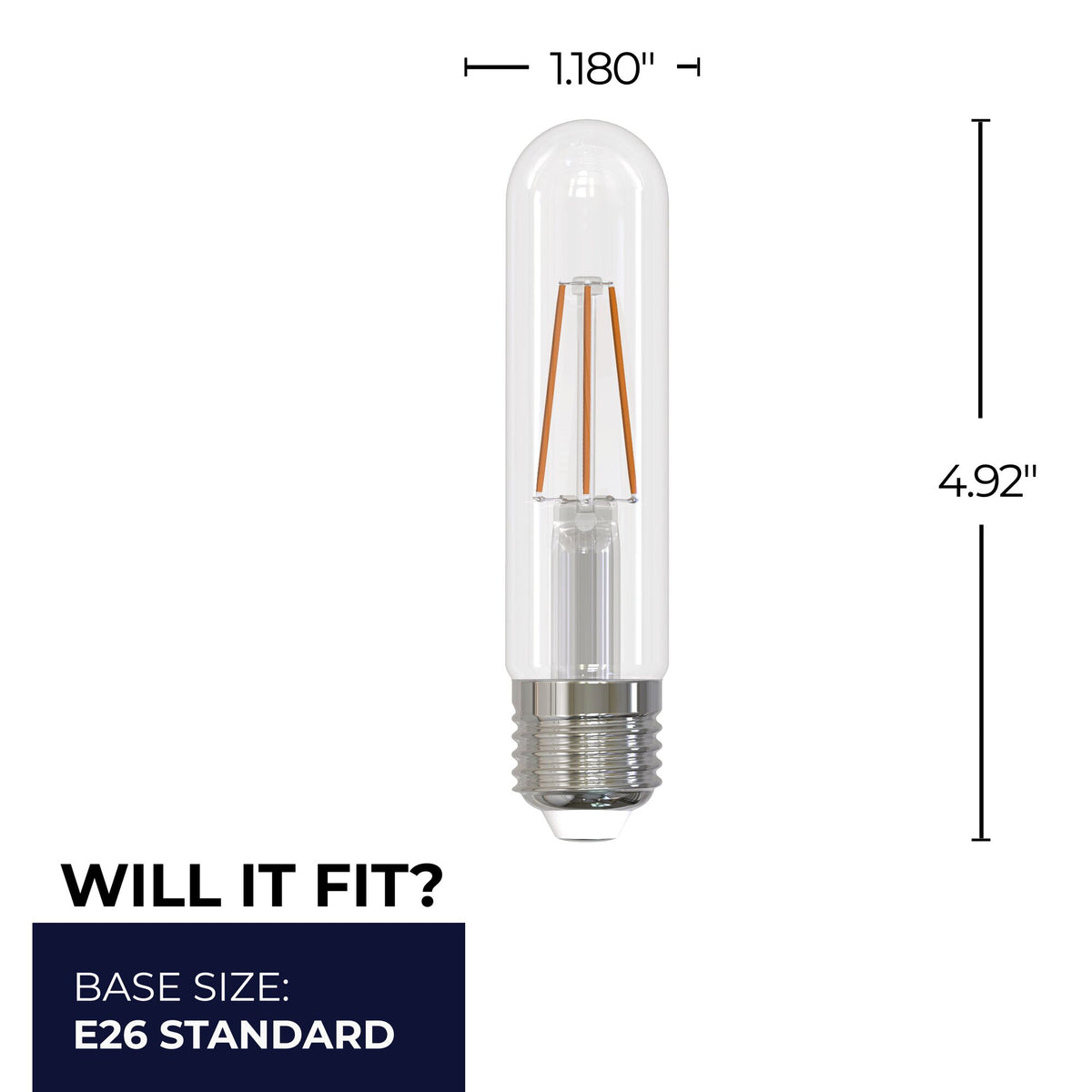 Bulbrite LED Filament 5W Dimmable 5 Inch T9 Light Bulbs with Clear Glass Finish and E26 Medium Base – 3000K Soft White Light, 500 Lumens, 4-Pack