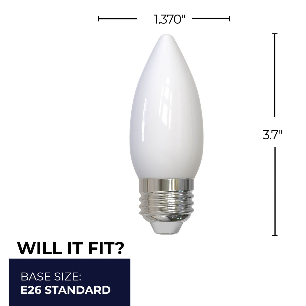 Bulbrite LED Filament 5.5W Dimmable B11 Light Bulbs with Clear Glass Finish and E26 Medium Base – 3000K Soft White Light, 500 Lumens, 4-Pack, Milky Finish