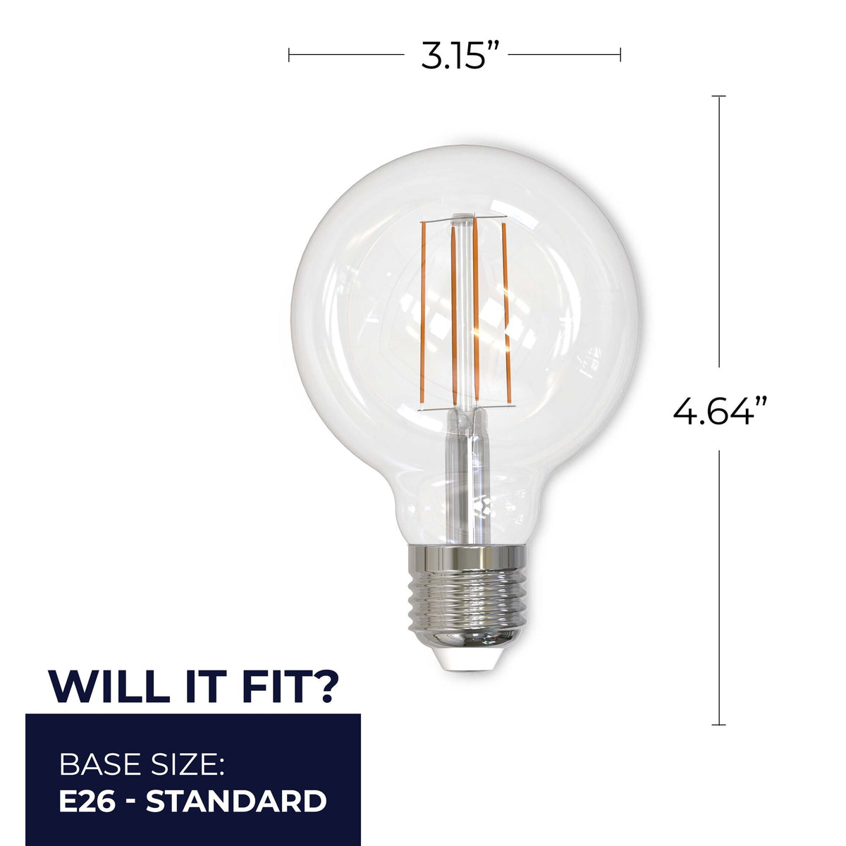 Bulbrite 8.5W Dimmable Clear Filament G25 E26 Medium Base LED Bulb – 800 Lumens, 2700K, and 90 CRI, 4-Pack