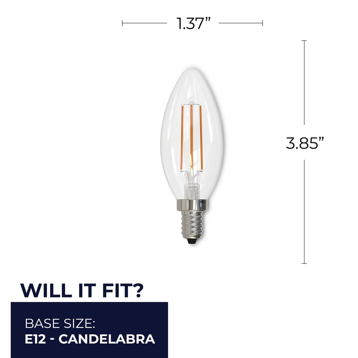 Bulbrite 4W Dimmable Clear Filament B11 E12 Candelabra Base LED Bulb – 300 Lumens, 3000K, and 90 CRI, 4-Pack