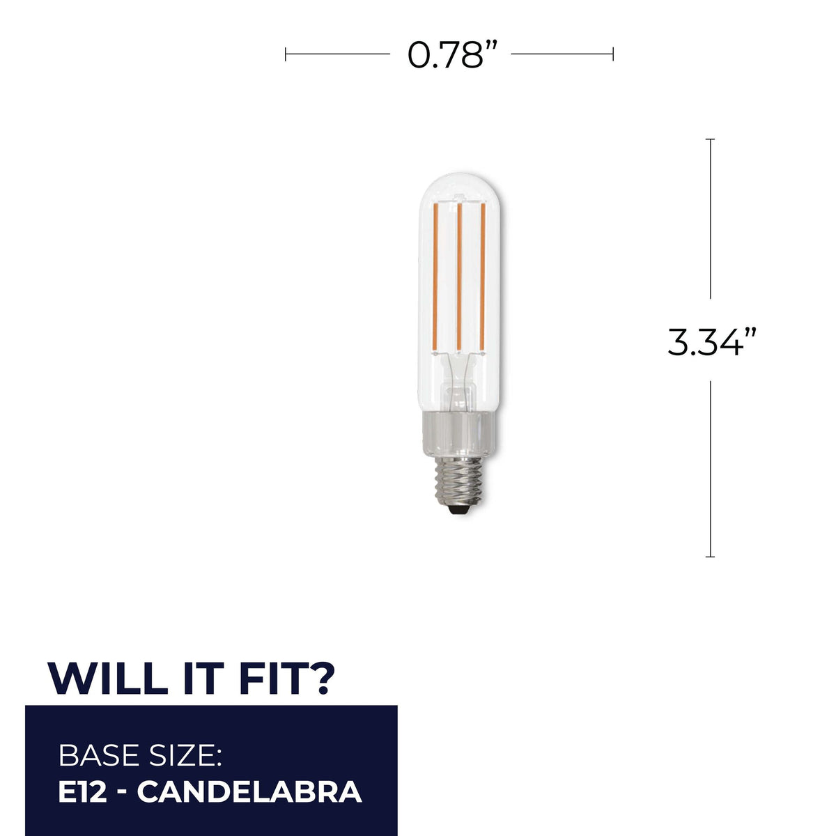 Bulbrite LED Filament 4.5W Dimmable T6 Light Bulb with Clear Glass Finish and E12 Candelabra Base – 2700K Warm White Light, 450 Lumens, 4-Pack