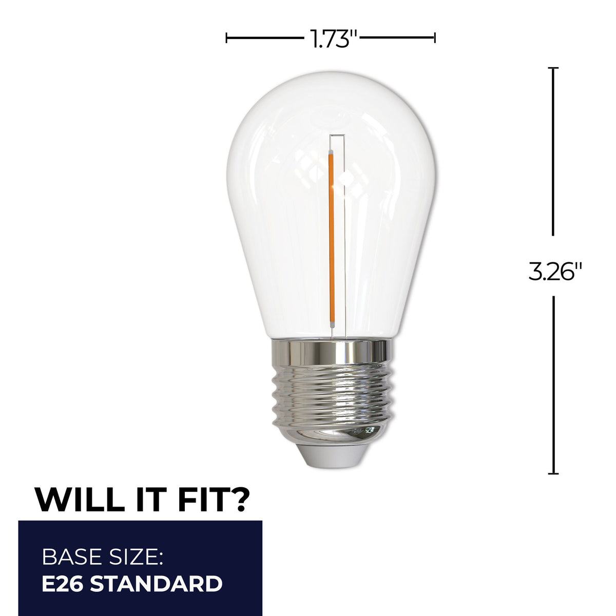 Bulbrite LED Filament 1W Dimmable S14 Light Bulbs with Clear Plastic Finish and E26 Medium Base – 2700K Warm White Light, 70 Lumens, 10-Pack