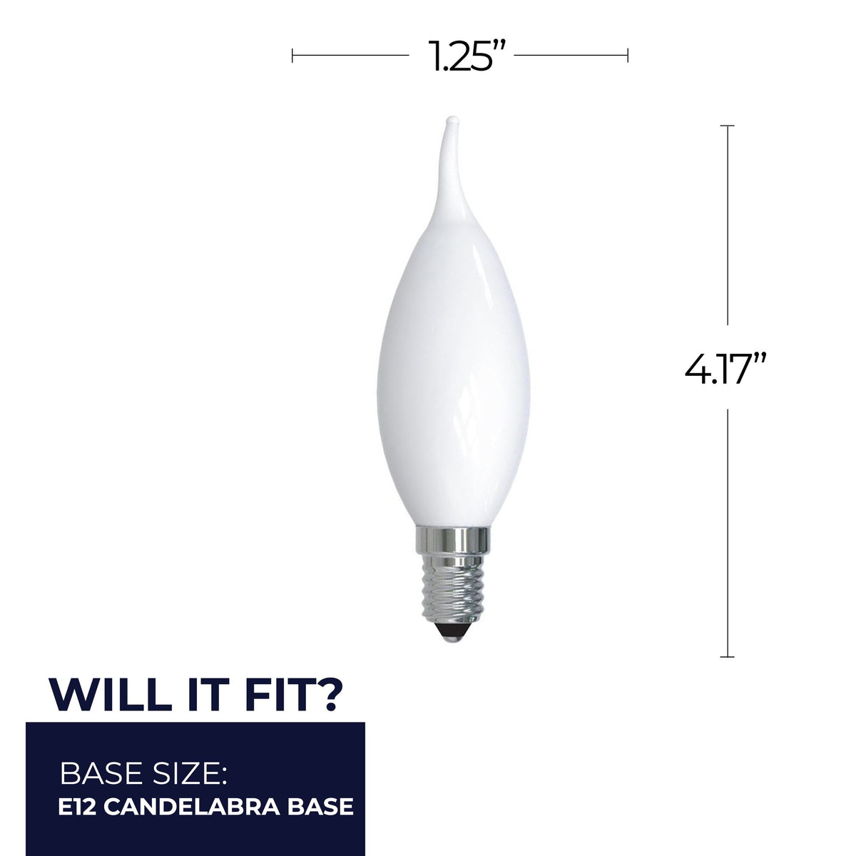 Bulbrite 5W Dimmable CA10 LED Light Bulbs with Milky Glass Finish and E12 Candelabra Base, 3000K Soft White Light, 500 Lumens, 4-Pack