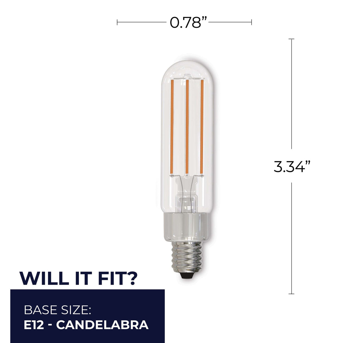 Bulbrite 2.5W Dimmable Clear Filament T6 E12 Candelabra Base LED Bulb – 180 Lumens, 3000K, and 80 CRI, 4-Pack