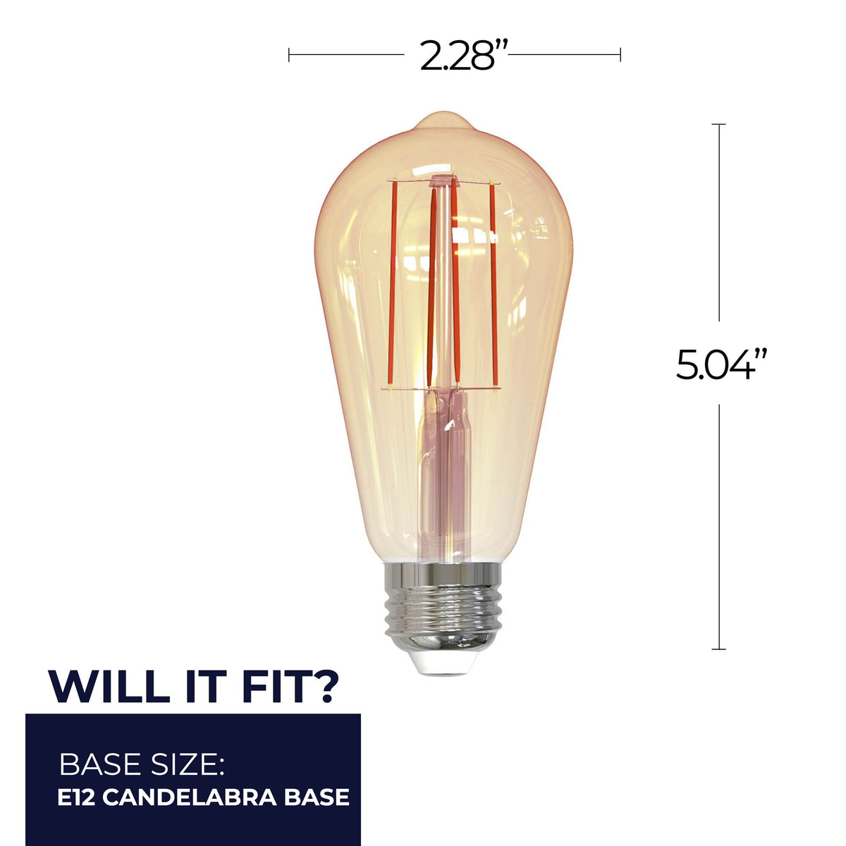 Bulbrite 5W Dimmable Antique Filament ST18 E26 Medium Base LED Bulb – 2200K and 80 CRI, 2-Pack