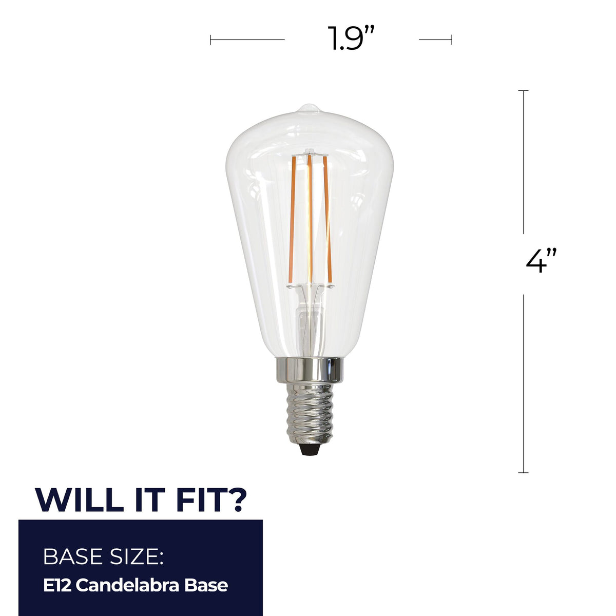Bulbrite LED Filament 4W Dimmable ST15 Light Bulb with Clear Glass Finish and E12 Candelabra Base – 2700K Warm White Light, 400 Lumens, 4-Pack