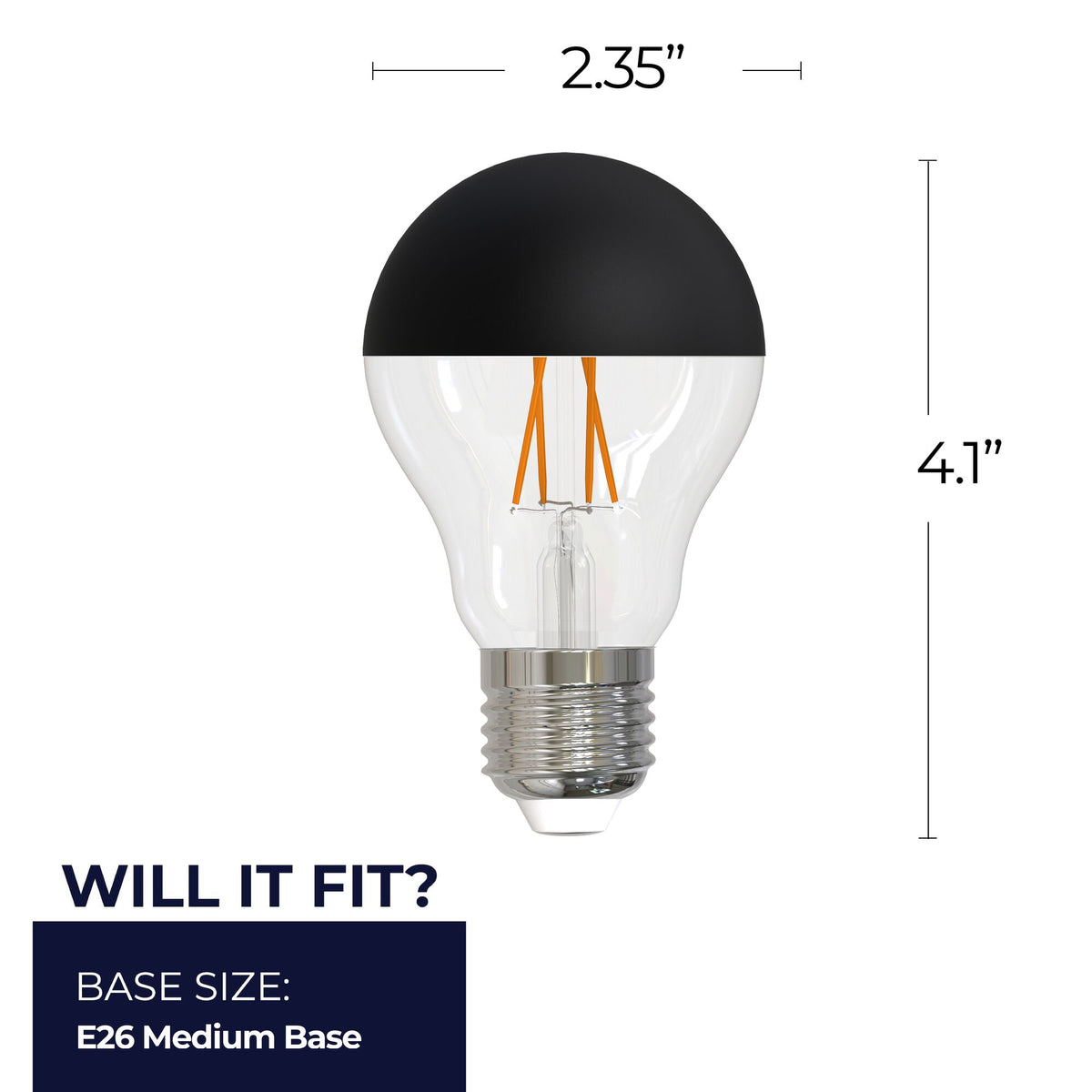 Bulbrite LED Filament 5W Dimmable A19 Light Bulb with Half Black Glass Finish and E26 Medium Base – 2700K Warm White Light, 400 Lumens, 4-Pack
