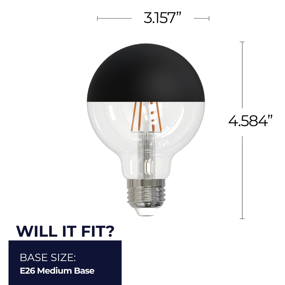 Bulbrite LED Filament 5W Dimmable G25 Light Bulb with Half Black Glass Finish and E26 Medium Base – 2700K Warm White Light, 400 Lumens, 4-Pack