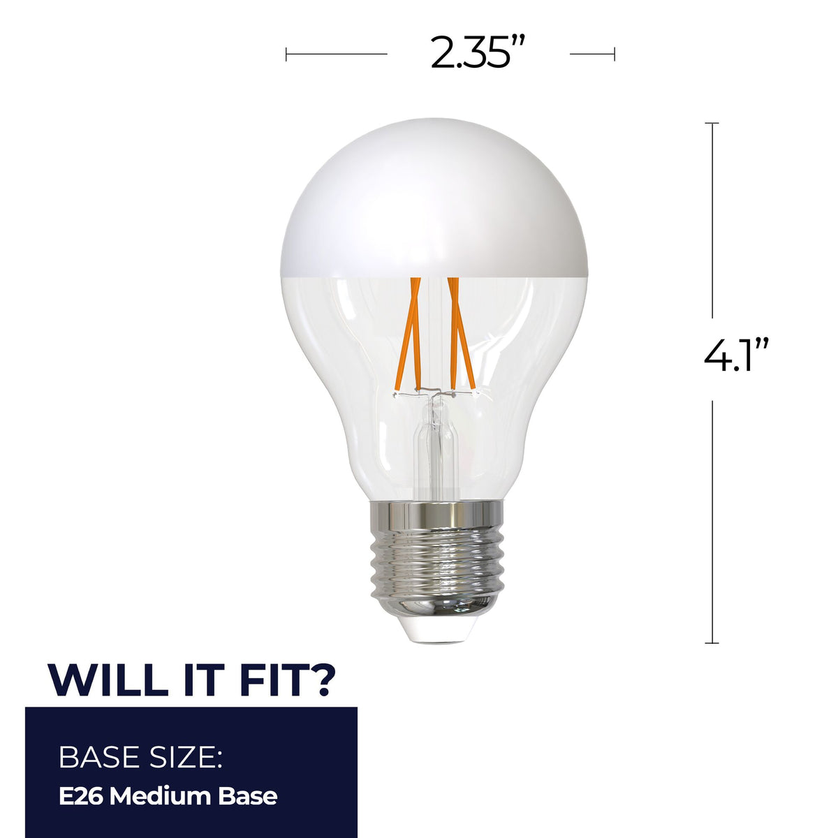 Bulbrite LED Filament 5W Dimmable A19 Light Bulb with Half White Glass Finish and E26 Medium Base – 2700K Warm White Light, 400 Lumens, 4-Pack