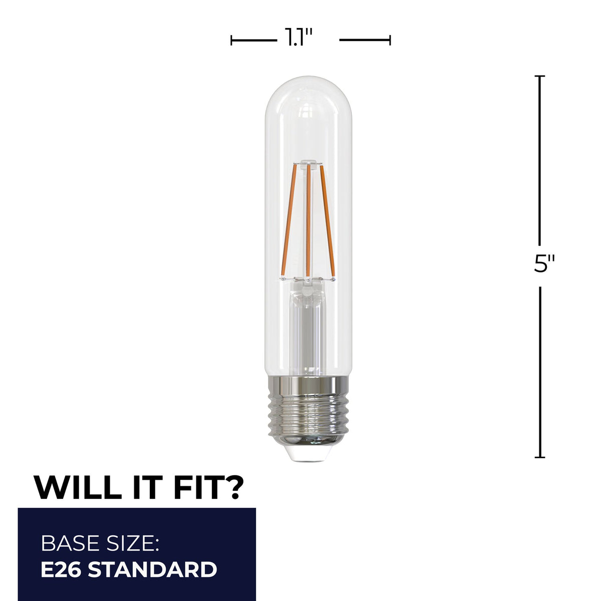 Bulbrite 3W Dimmable Clear Filament T9 E26 Medium Base LED Light Bulb – 250 Lumens, 3000K, 2-Pack