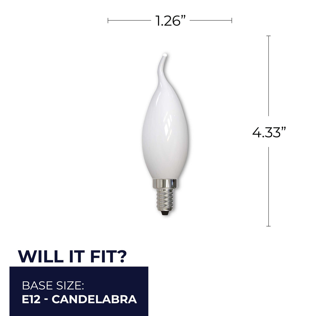 Bulbrite LED Filament CA10 Dimmable Candelabra Screw Base (E12) Light Bulb, 300 Lumens, 40W Equivalent 2700K, Frost 4-Pack