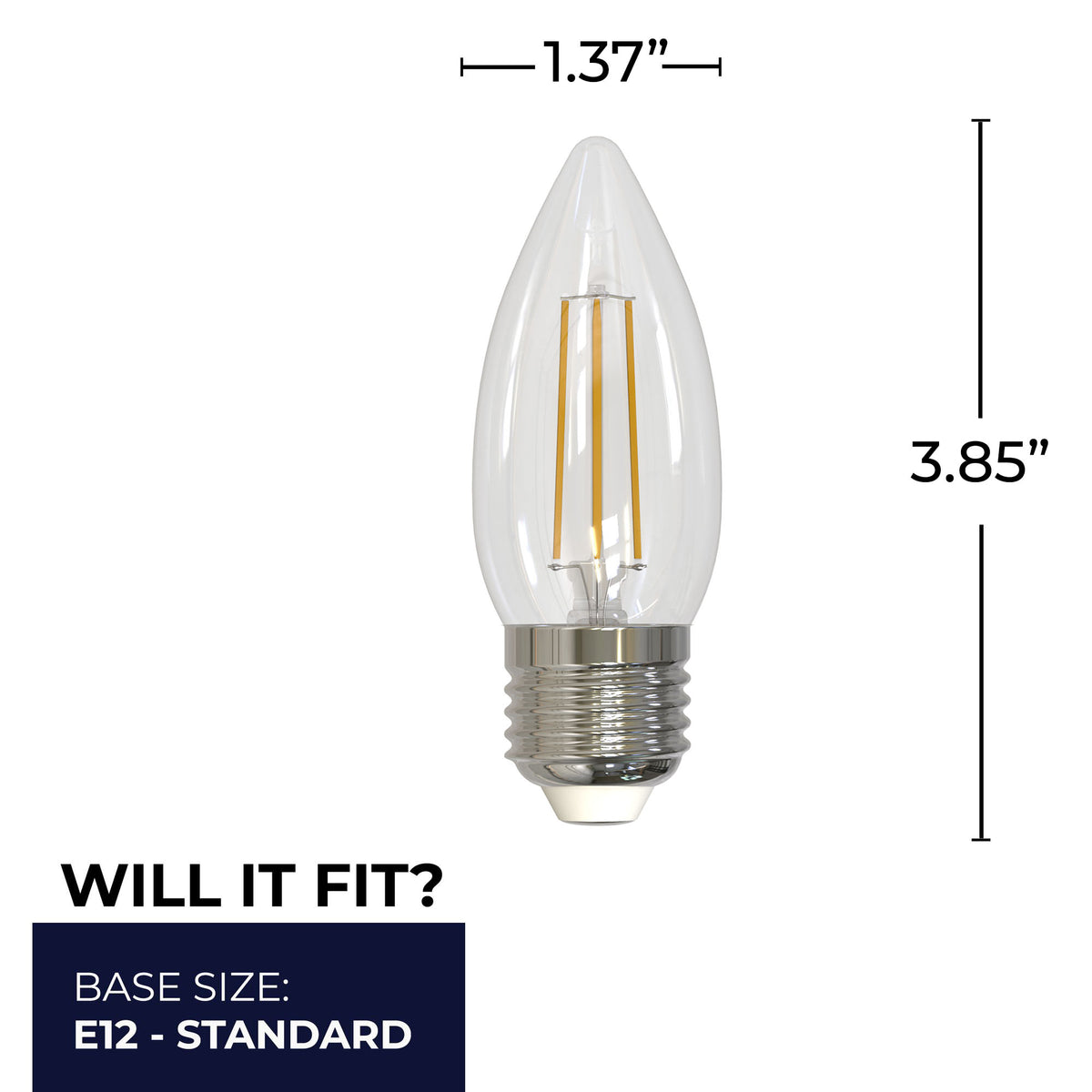 Bulbrite LED 4.5W Dimmable B11 Light Bulb with a Clear Finish and a Medium Screw E26 – 2700K Warm White Light 350 lumens, 6-Pack