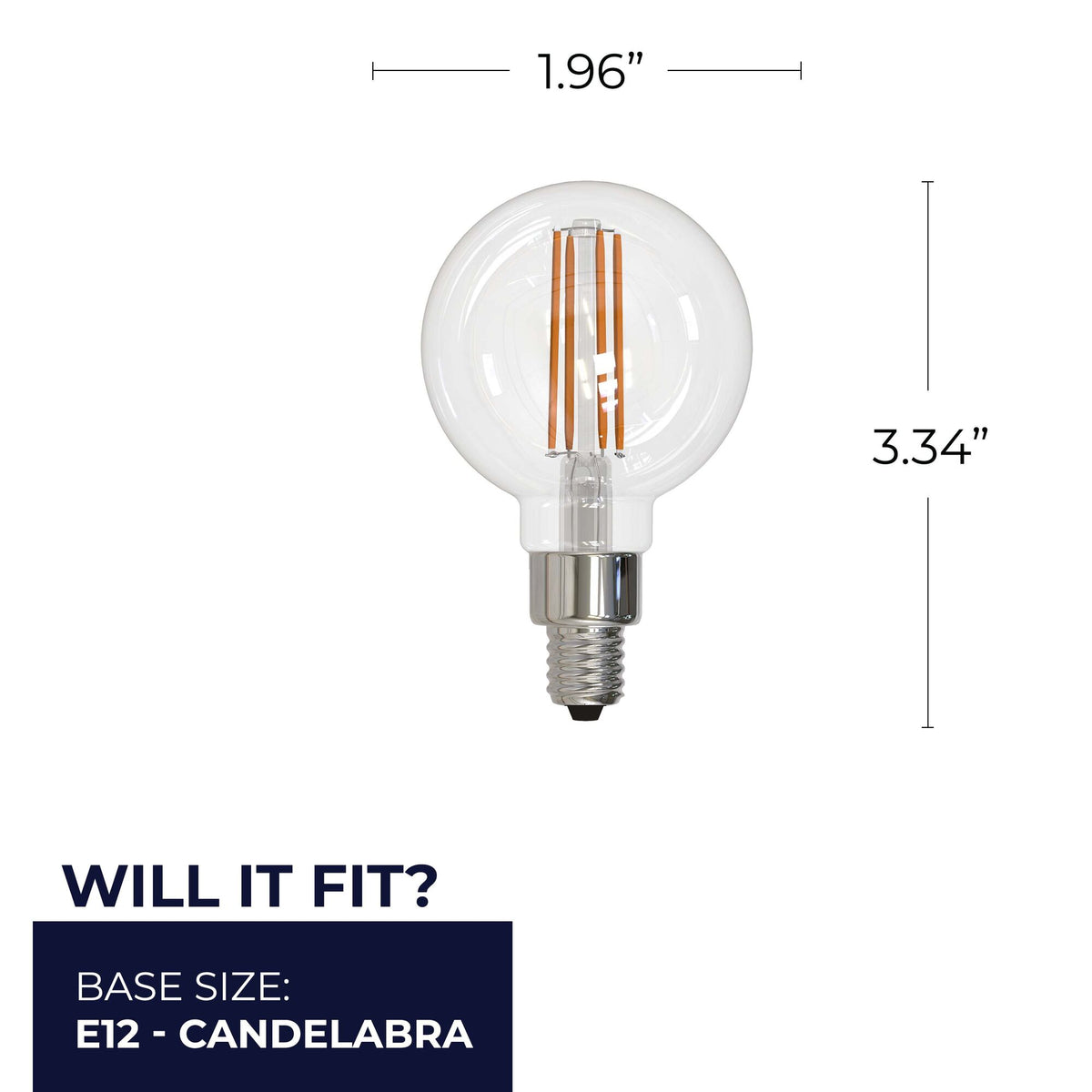 Bulbrite 4.5W Dimmable Clear Filament G16 E12 Candelabra Base LED Bulb – 350 Lumens, 2700K, and 80 CRI, 3-Pack