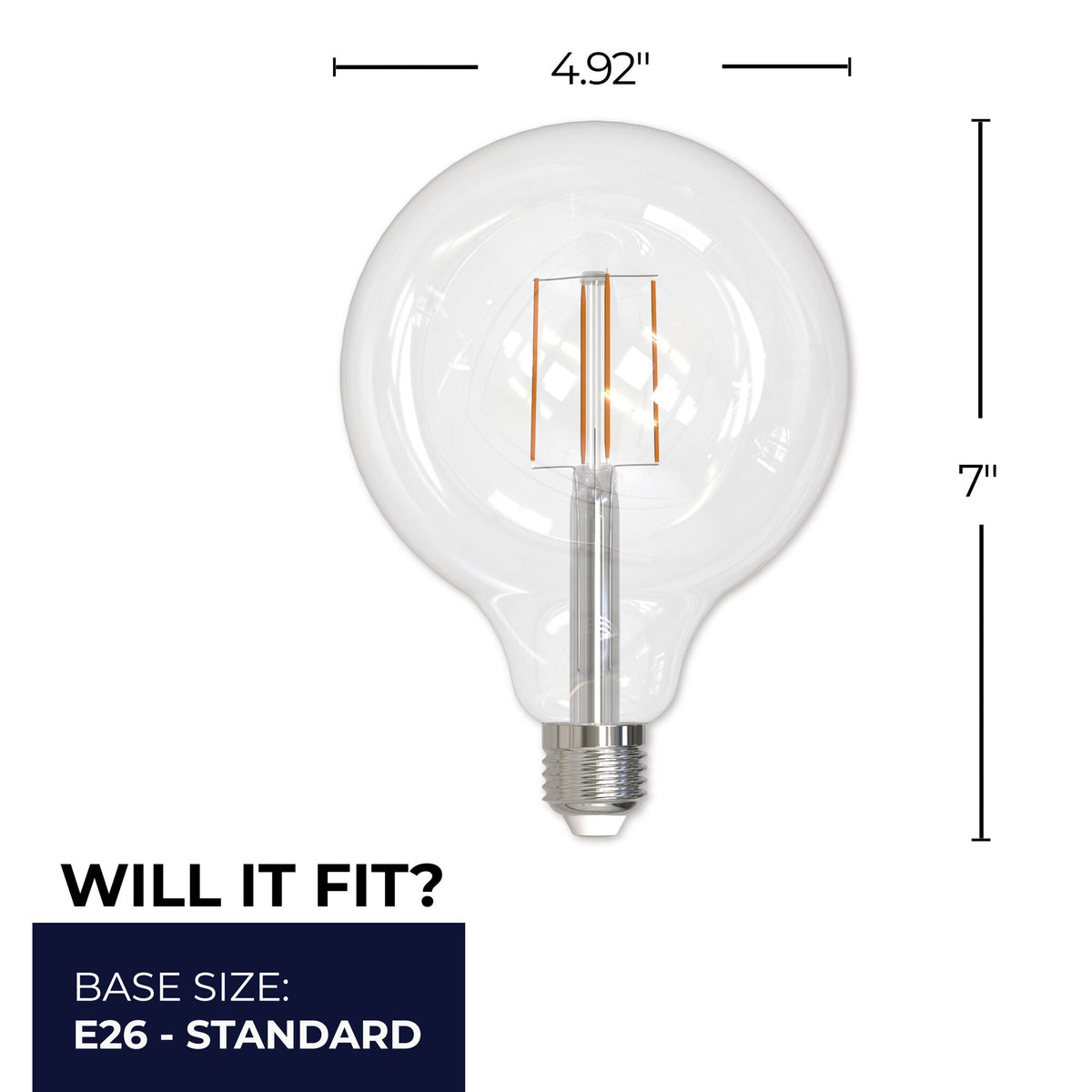 Bulbrite LED Filament 8.5W Dimmable G40 Light Bulb with a Clear Finish and E26 Medium Base – 3000K Soft White Light, 800 Lumens, 2-Pack