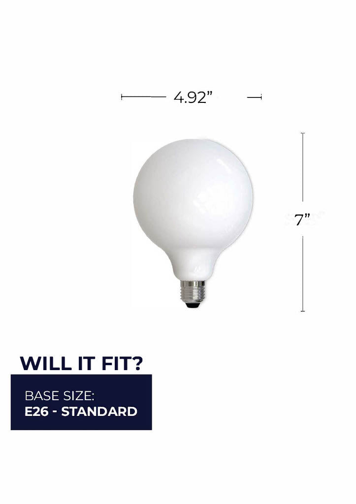 Bulbrite 8.5W Dimmable Milky Glass G40 LED Light Bulbs with E26 Medium BaseScrew Base 2700K Warm White Light, 800 Lumens, 2-Pack