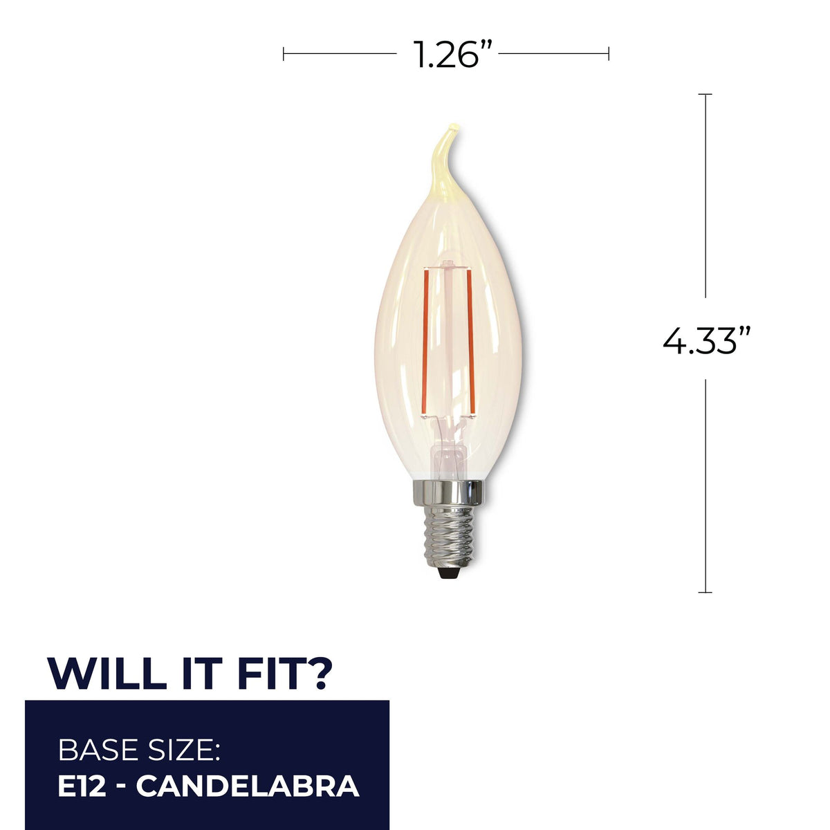Bulbrite LED Filament CA10 Nostalgic Thread Edison Light Bulb, 25W Equivalent, 2200K, Antique, 4-Pack