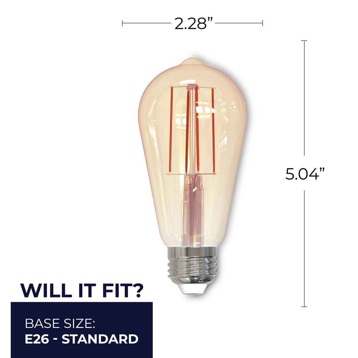 Bulbrite 7W Dimmable Antique Filament ST18 E26 Medium Base LED Bulb – 650 Lumens, 2100K, and 80 CRI, 2-Pack