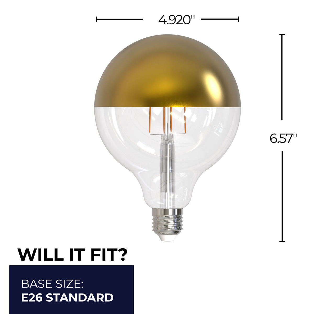Bulbrite LED Filament 6W Dimmable G40 Light Bulbs with a Half Gold Finish and E26 Medium Base – 2700K Warm White Light, 500 Lumens, 4-Pack
