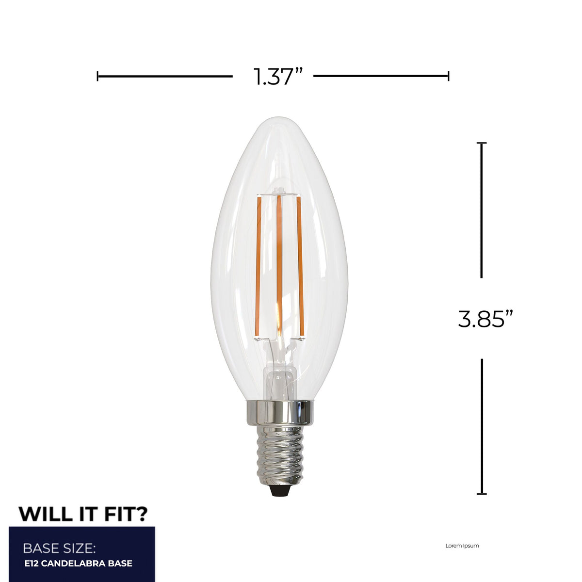 Bulbrite LED Filament 5W Dimmable B11 Light Bulb with Clear Glass Finish and E12 Candelabra Base – 4000K Cool White Light, 500 Lumens, 4-Pack, 3.85-Inch Length